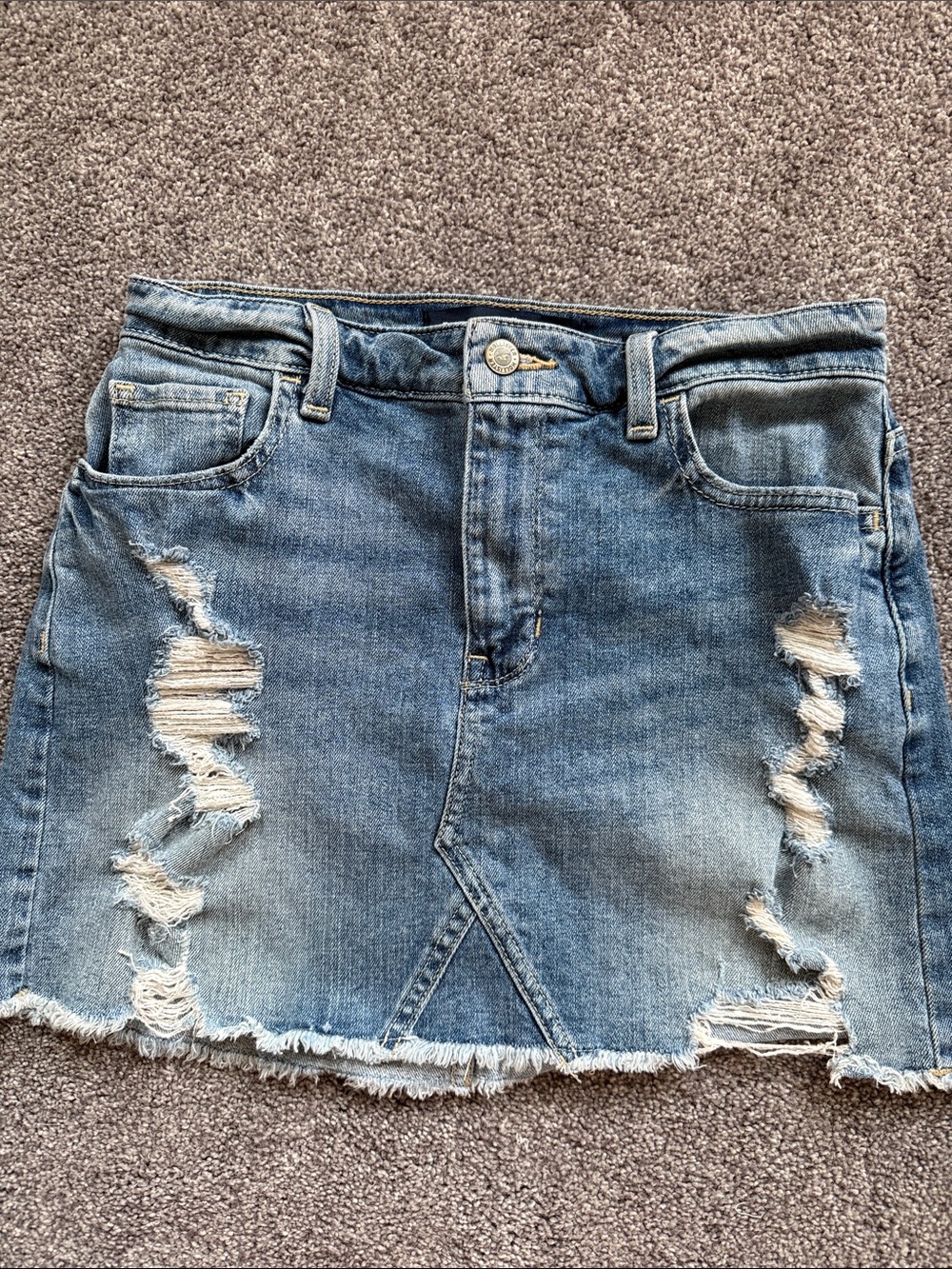Hollister High Rise -Vintage stretch Distressed Blue Denim Mini Skirt
